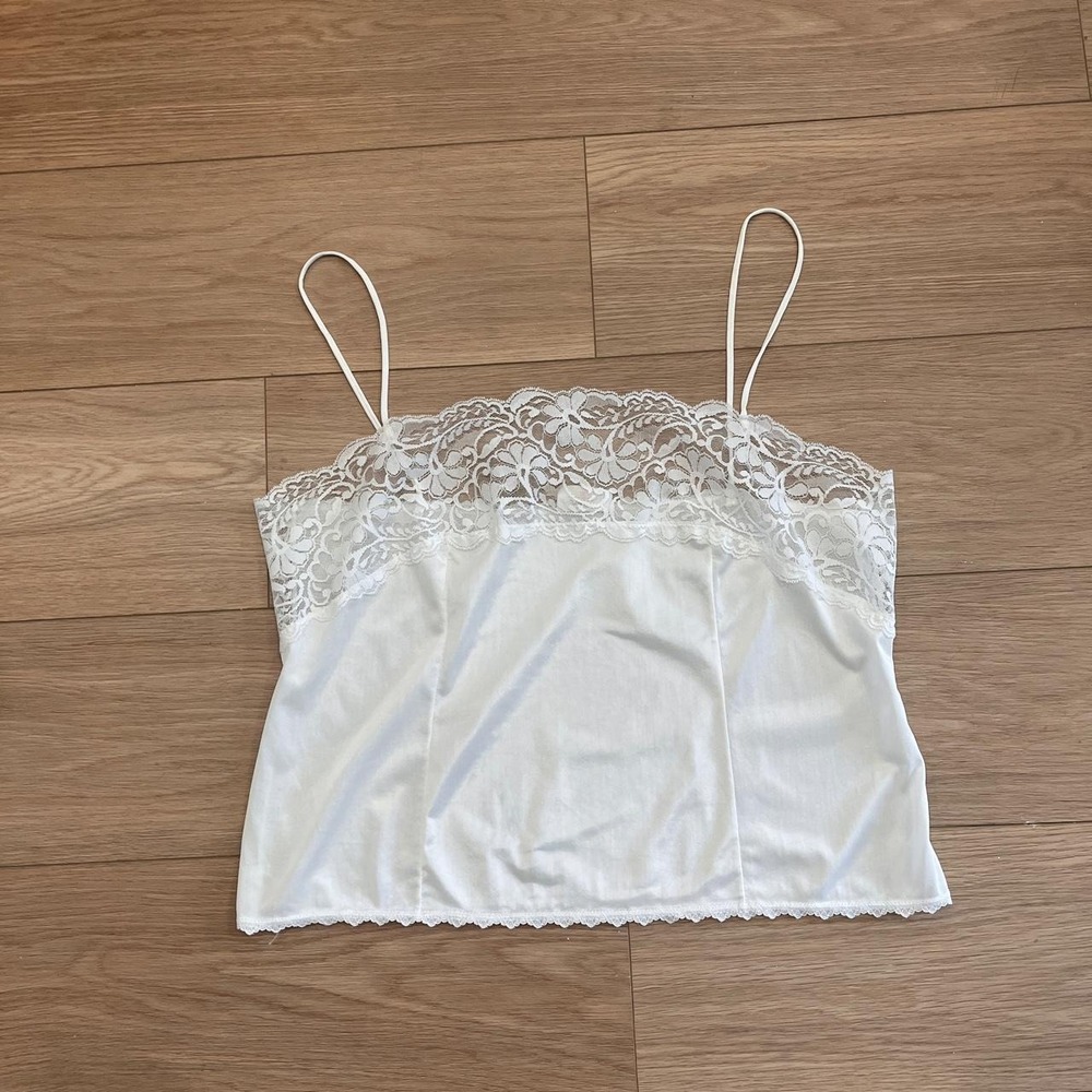 Vintage Ivory Satin Lace Cami Delicate Floral Lace Trim Women L Coquette